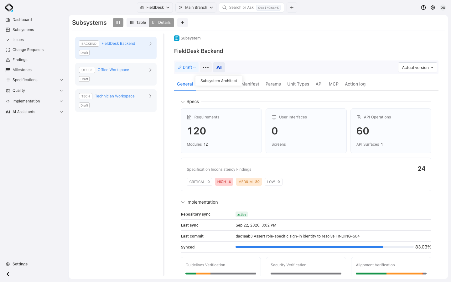 Open BACKEND and invoke AI Architect