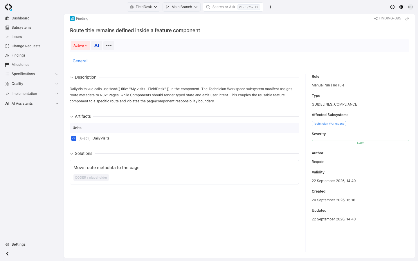 Review the finding and proposed repair